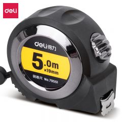 得力(deli) 5m全包胶自锁钢卷尺 精准测量便携尺子 办公用品 黑色79551
