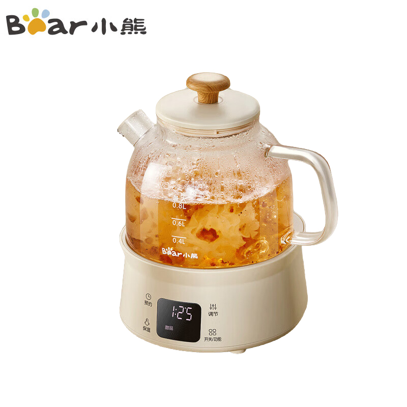 小熊（Bear） YSH-M08B3全玻璃养生壶养生杯 办公室多功能煮茶壶花茶壶 0金属恒温水壶 24h预约保温 0.8L