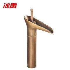 冰禹 BYQ-947 复古酒杯冷热水龙头 矮款 60cm软管2根 黄铜色 套