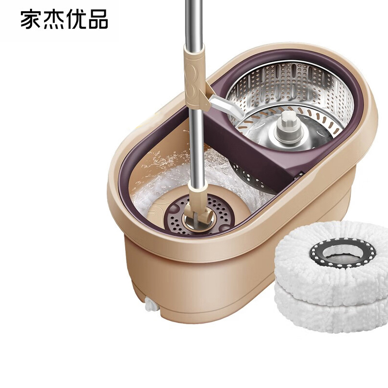 家杰优品 旋转拖把2个头JJ-A05不掉毛屑不伤地板