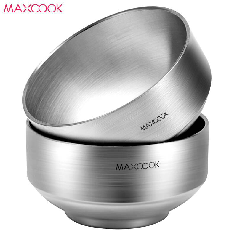 美厨（MAXCOOK） 304不锈钢碗汤碗双层隔热餐具面碗哑光两只装13cmMCWA615两个