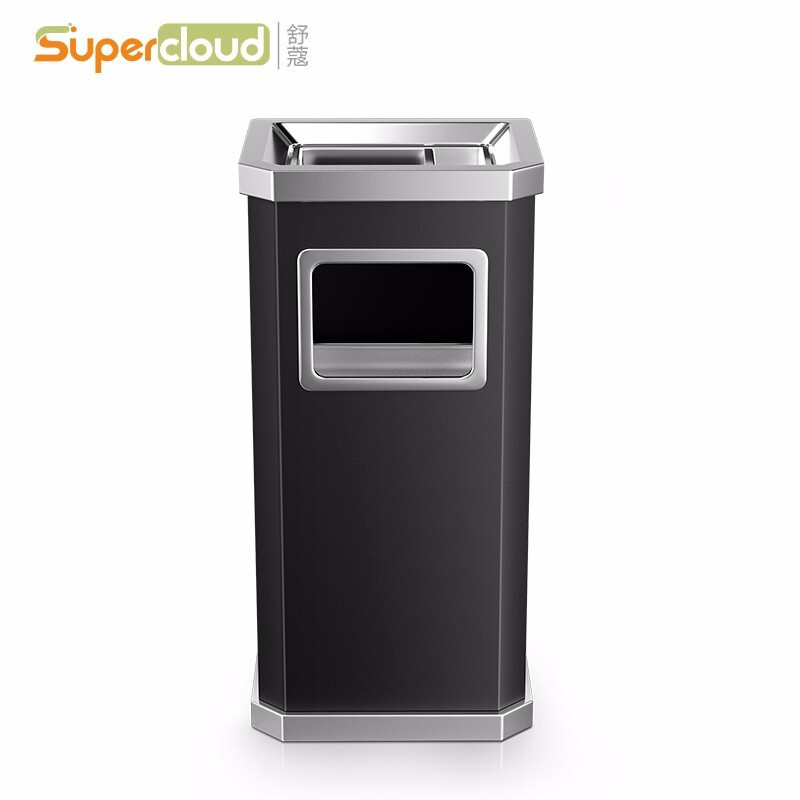 舒蔻 Supercloud 酒店垃圾桶烟灰缸不锈钢大堂立式室外宾馆时尚带内桶走廊带烟灰缸垃圾桶 全黑靠墙式垃圾桶