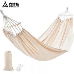 尚烤佳（Suncojia） 吊床户外双人吊床露营休闲加厚加宽帆布防侧翻弯木室外野营秋千床（米色）SKJ-379