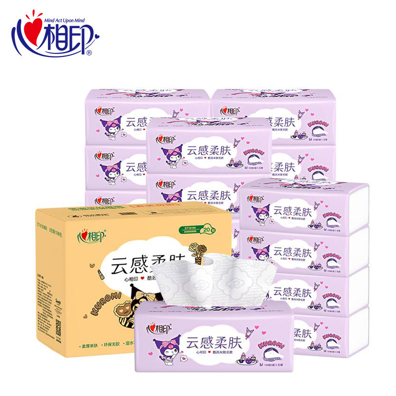 心相印 DT18100三丽鸥联名款抽纸3层100抽*20包真M码立体压花面巾纸