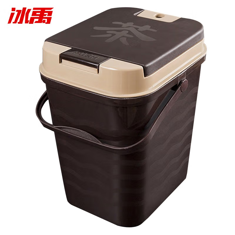 冰禹 BYjj-127 茶水桶垃圾桶 按压茶水桶塑料弹盖茶渣桶垃圾过滤排茶台废功夫茶具配件 一键开启10L
