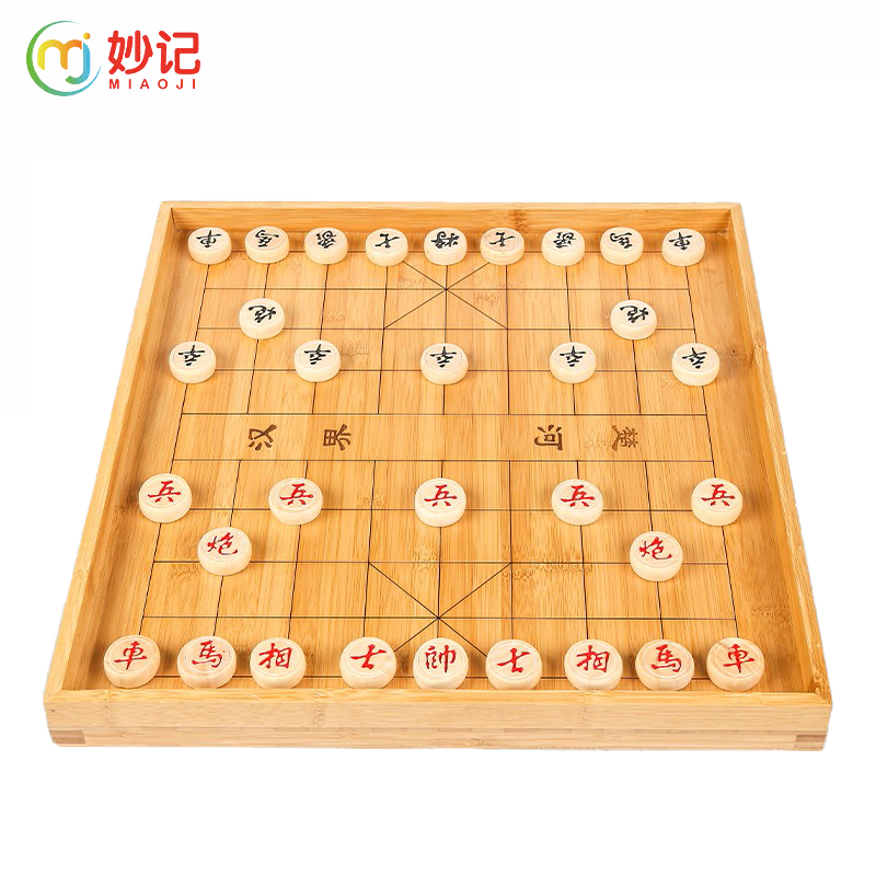 妙记  围棋五子棋象棋套装楠竹加边棋盘仿玉棋子仿竹编罐象棋3合1棋盘  MJ8139