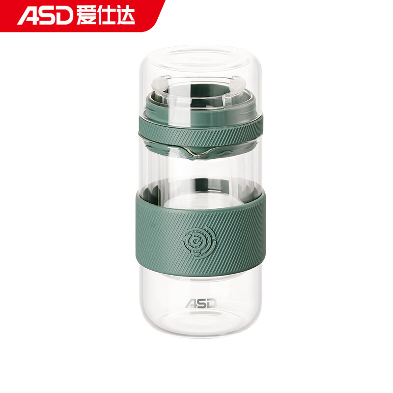 爱仕达（ASD） 玻璃杯 家用办公耐热茶杯 大容量 360ml 墨绿色
