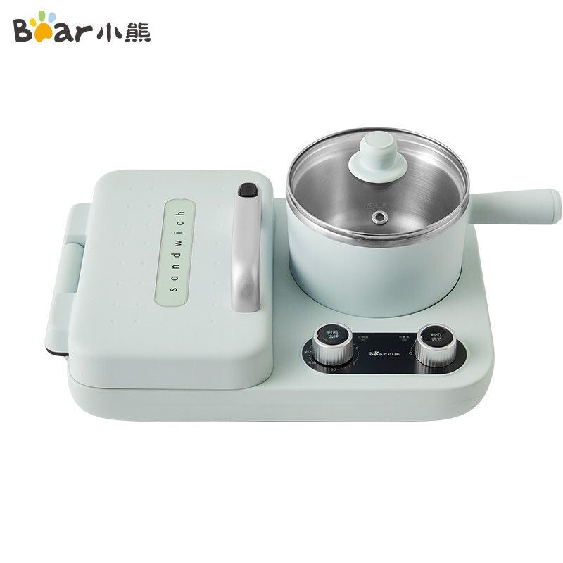 小熊（Bear） 轻食三明治机早餐机双盘定时多功能四合一 家用小型烤面包片机吐司机一体机 煮锅+煎盘+双烤盘DSL-C10M1一台