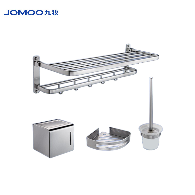 九牧（JOMOO） 9394154-7Z-1 五金挂件组合毛巾杆浴巾架衣钩纸巾盒卫生间挂件 置物架毛巾架 银色 4件套