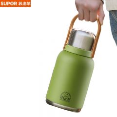 苏泊尔（SUPOR）大容量保温杯女士随享水杯壶户外双饮杯高颜值大肚杯子1L青草绿KCV10AC10