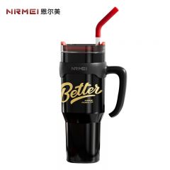 恩尔美（nRMEi） G230-1300-001巨无霸保温杯大容量316不锈钢女士高颜值桌面吸管冰霸保温水杯 黑色1300ml【一杯双饮】