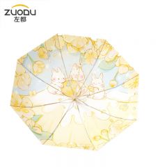 左都 太阳伞遮阳防晒防紫外线女晴雨两用超轻小巧便携五折专业高级插画遮阳伞心想是橙五折伞