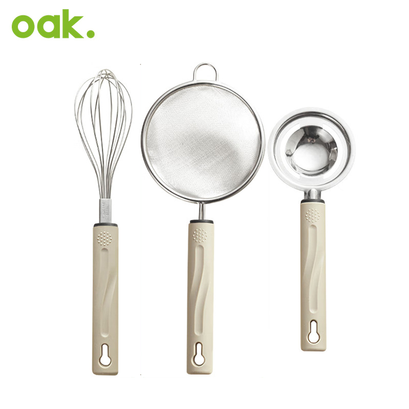欧橡（OAK） 烘培辅食工具 304不锈钢漏勺漏网蛋清分离器打蛋器3件套 C1479