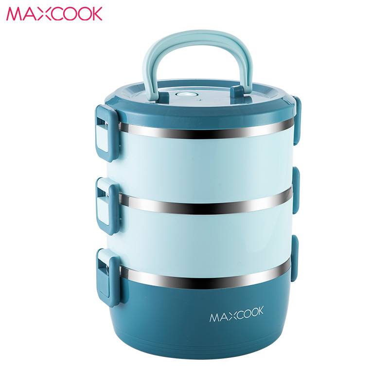 美厨（maxcook） 304不锈钢保温饭盒提锅三层学生饭盒便当盒配餐具北欧蓝MCFT568一个