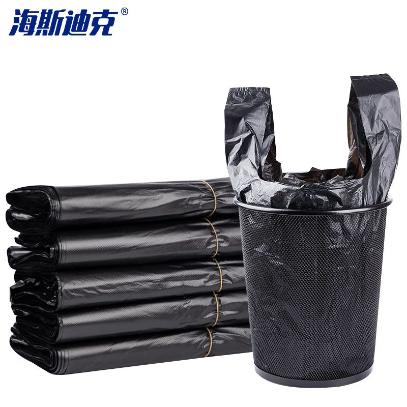 海斯迪克 黑色垃圾袋 一次性背心式塑料袋 大号手提式加厚40*60cm 100个/包 HK-369