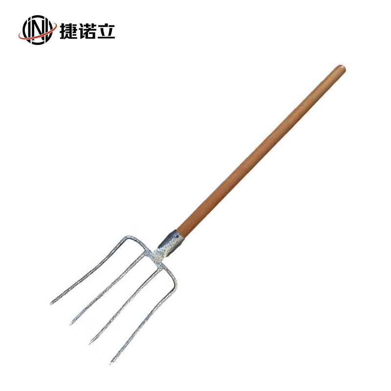 捷诺立（JNL）N50219 钢质加粗实心钢叉 圆齿草叉子叉草用 (小号四齿叉+1.2米柄)