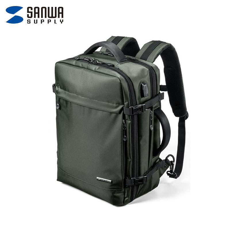 山业（SANWA）多功能双肩包 15.6英寸 双主舱室 BAG-BPC3GY 橄榄灰
