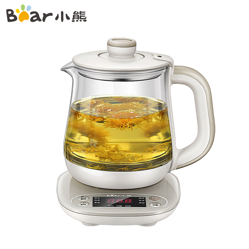 小熊（Bear） YSH-A08U6养生壶 0.8L 迷你煮花茶壶电热水壶电煮锅玻璃加厚保温壶浅灰色