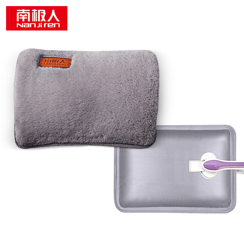 南极人（Nanjiren） 加厚仿免绒双插手热水袋  可拆洗款太空灰 23*30cm 13613865508
