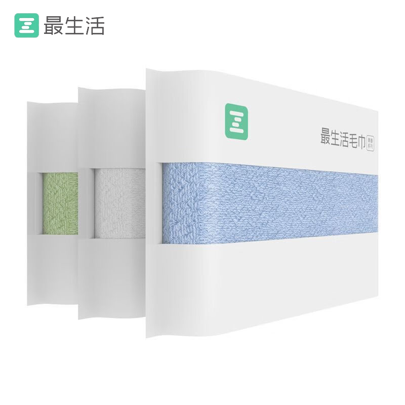 最生活（a-life） A-1193青春轻柔款毛巾纯棉抗菌家用强吸水速干洁面巾3条 32*70cm/90g白蓝绿