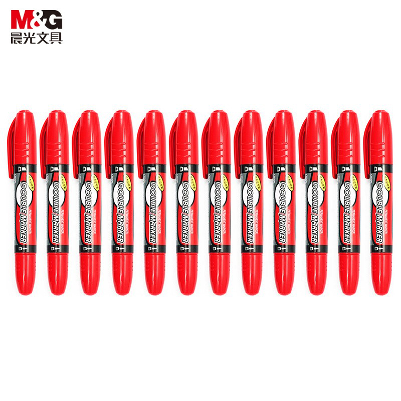 晨光（M&G） MG-2110记号笔 红色12支装 大双头记号笔大容量快递签字办公文具马克笔