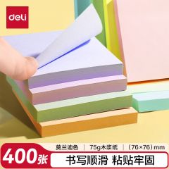 得力（deli）400张蓝粉绿黄4色浅调系列淡彩简约便利贴 76*76*40mm适用于便签本/记事贴/ 办公用品21550