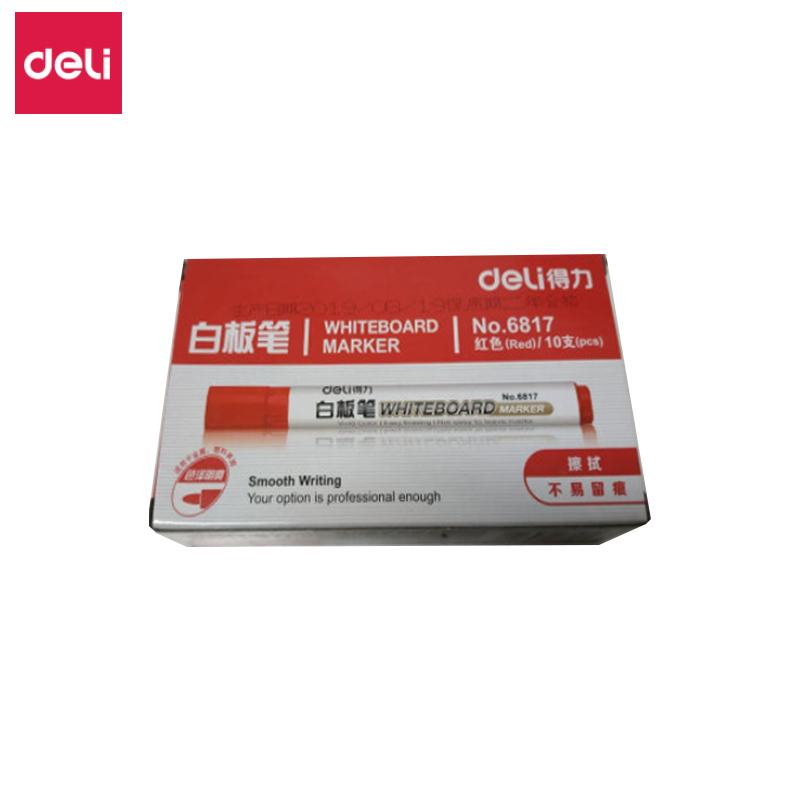 得力（deli） 6817白板笔 2.0mm 红色 学生儿童好写易擦画板笔 办公会议教学用水性白板书写笔