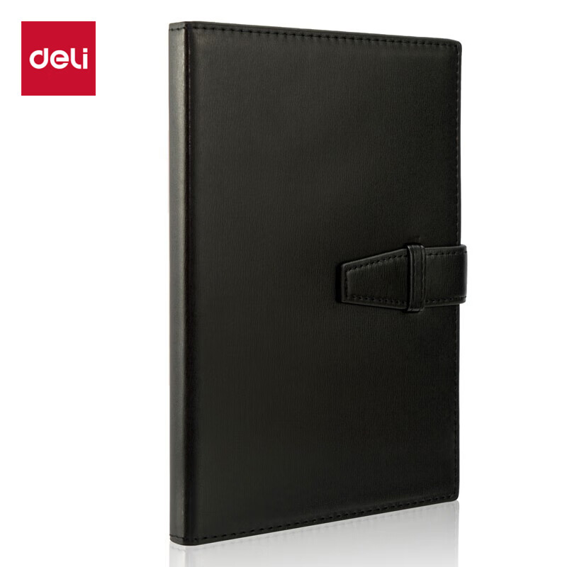 得力（deli） 3335 扣带皮面本办公用品商务会议记事本日记本笔记本子文具 黑色25K120张