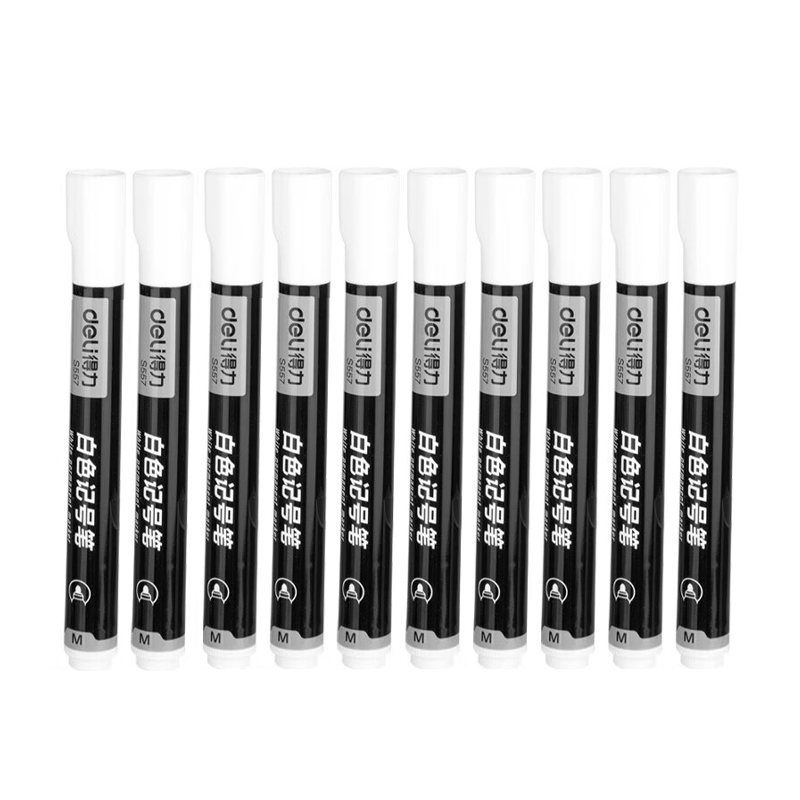 得力（deli）S557 记号笔油性粗头马克笔防水快干不易掉色涂鸦标记物流大头笔 单头记号笔10支 白色
