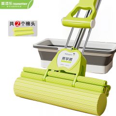 美添乐（HoMettler） 新款吸水海绵免手洗一拖懒人家用胶棉式拖把头地拖布 38cm共2棉头+拖把桶